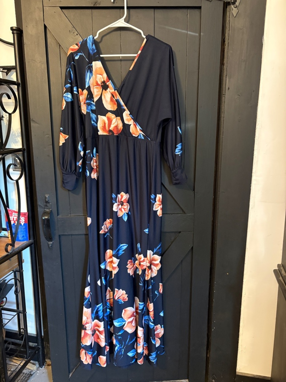 VENUS Navy Floral Wrap Maxi Dress with Coral & Blue Blooms - Picture 2 of 3